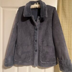 Brandon Thomas Reversible Faux Suede & Faux Fur Jacket in blue/gray - M